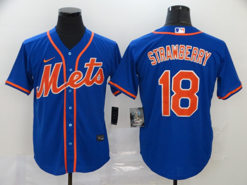 Men New York Mets 18 Strawberry Blue Nike Game MLB Jerseys